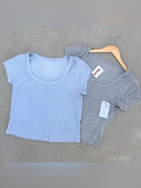 2 XL Better Together Scoop Neck Tee - Light Blue and Gray